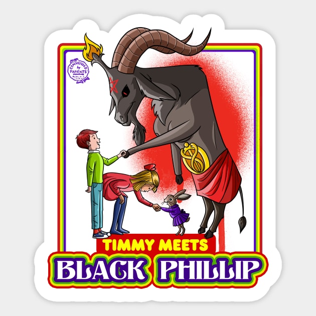 Timmy Meets Black Phillip Witchcraft for beginners Sticker by Juandamurai